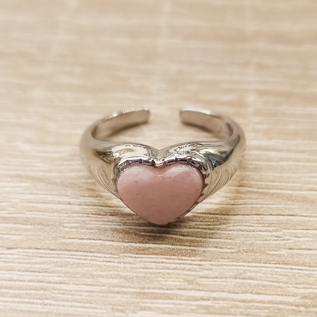 Anillo Sello Corazón Rosa Plateado