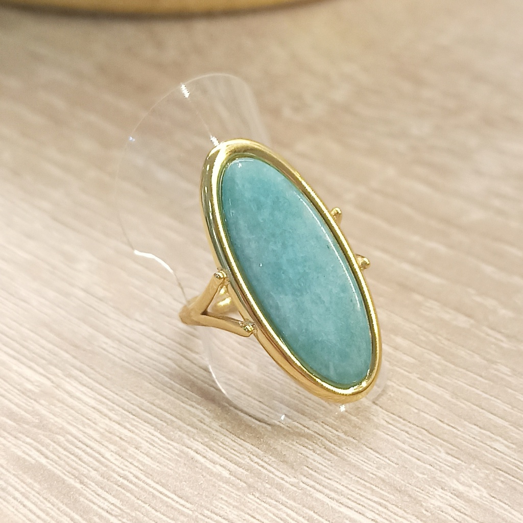 Anillo Óvalo Maxi Aguamarina Dorado