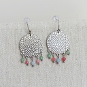 Pendientes Chapa Relieves Cuentas Verde Azul Rosa Plateado