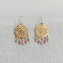 Pendientes Chapa Relieves Cuentas Verde Azul Rosa Dorado