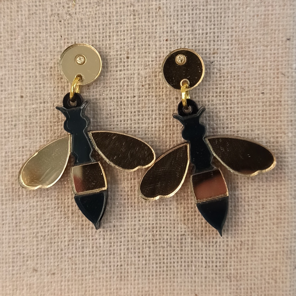 Pendientes Avispa Negro y Dorado Metacrilato