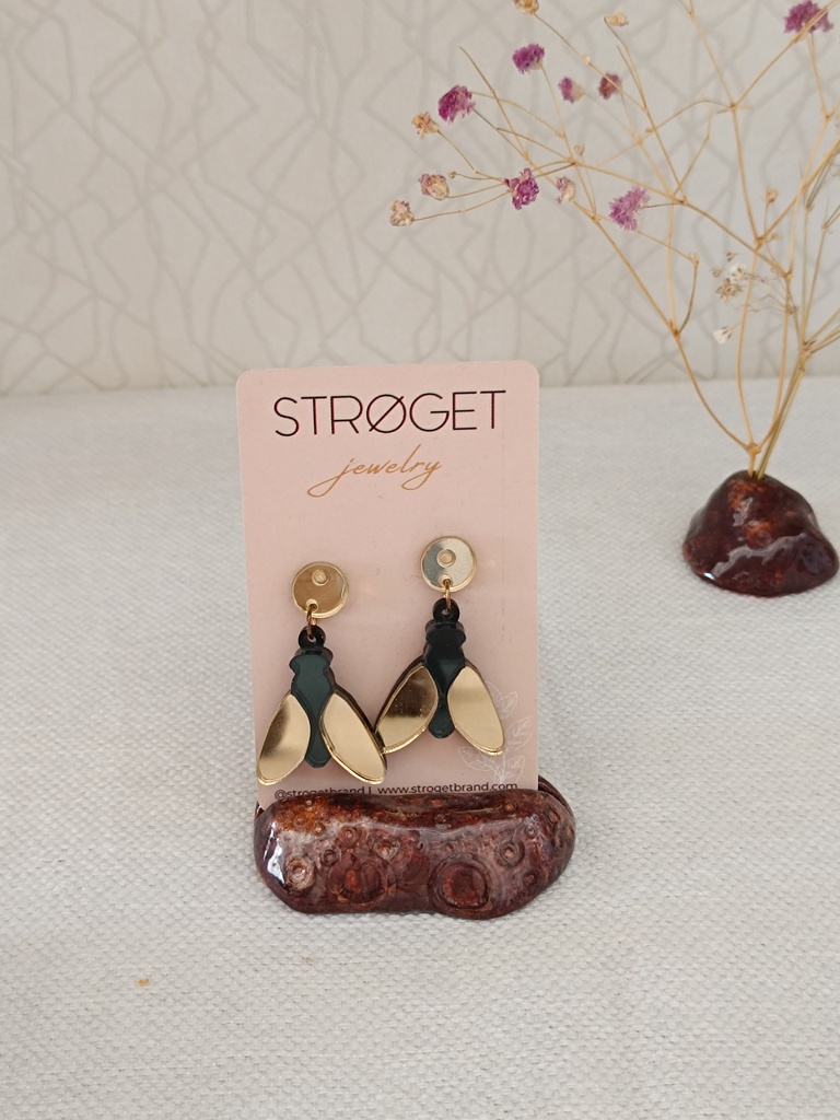 Pendientes Avispa Negro y Dorado Metacrilato