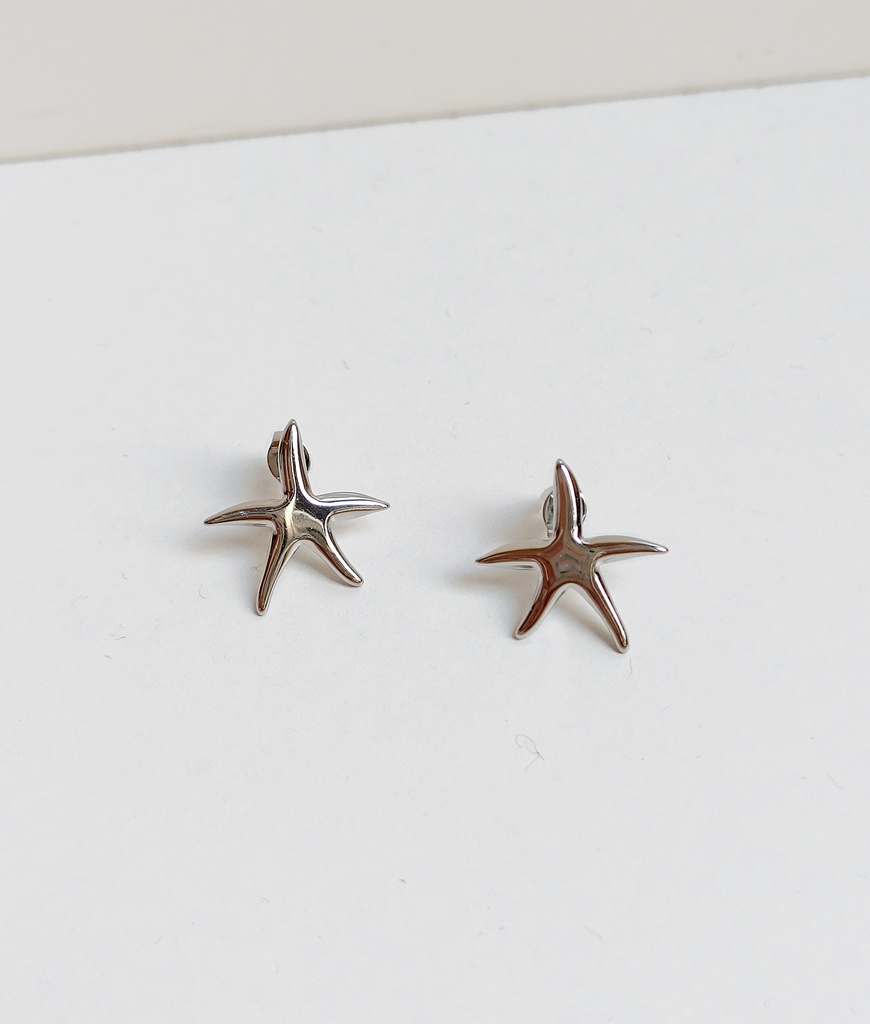 Pendientes Estrella Mar Botón Plateado