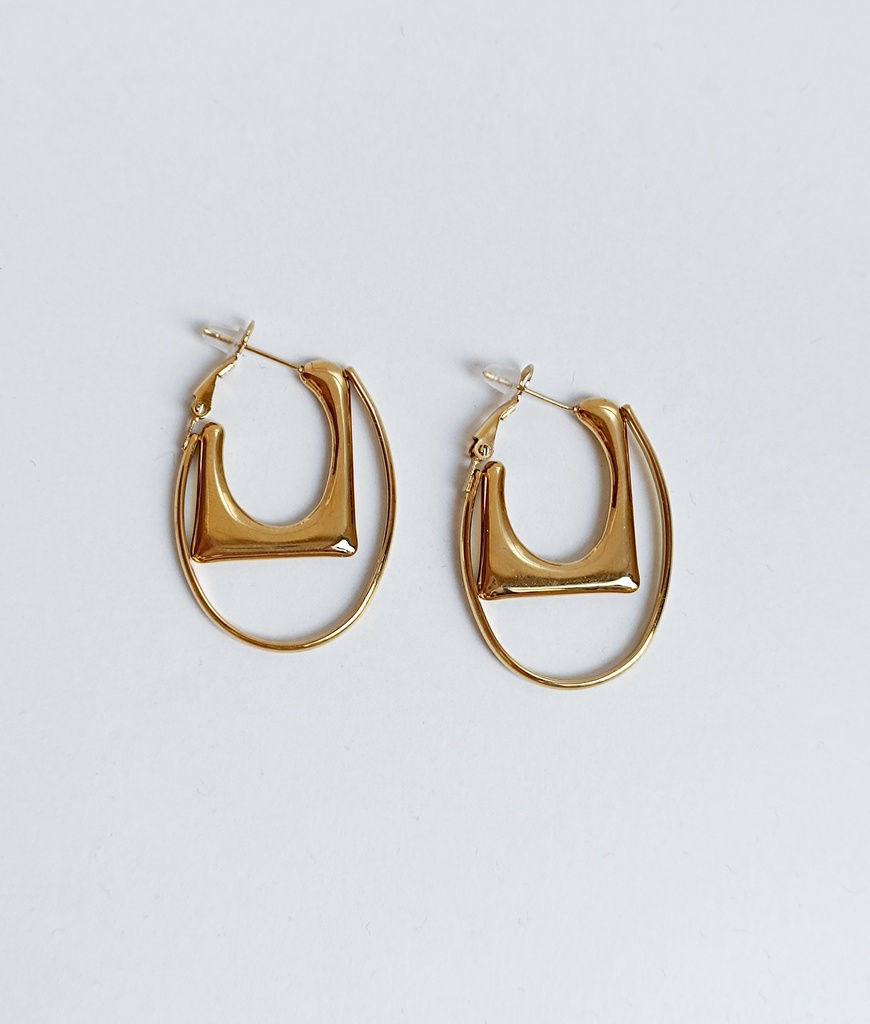 Pendientes Doble Aro Geometrico Cuadrado Dorado