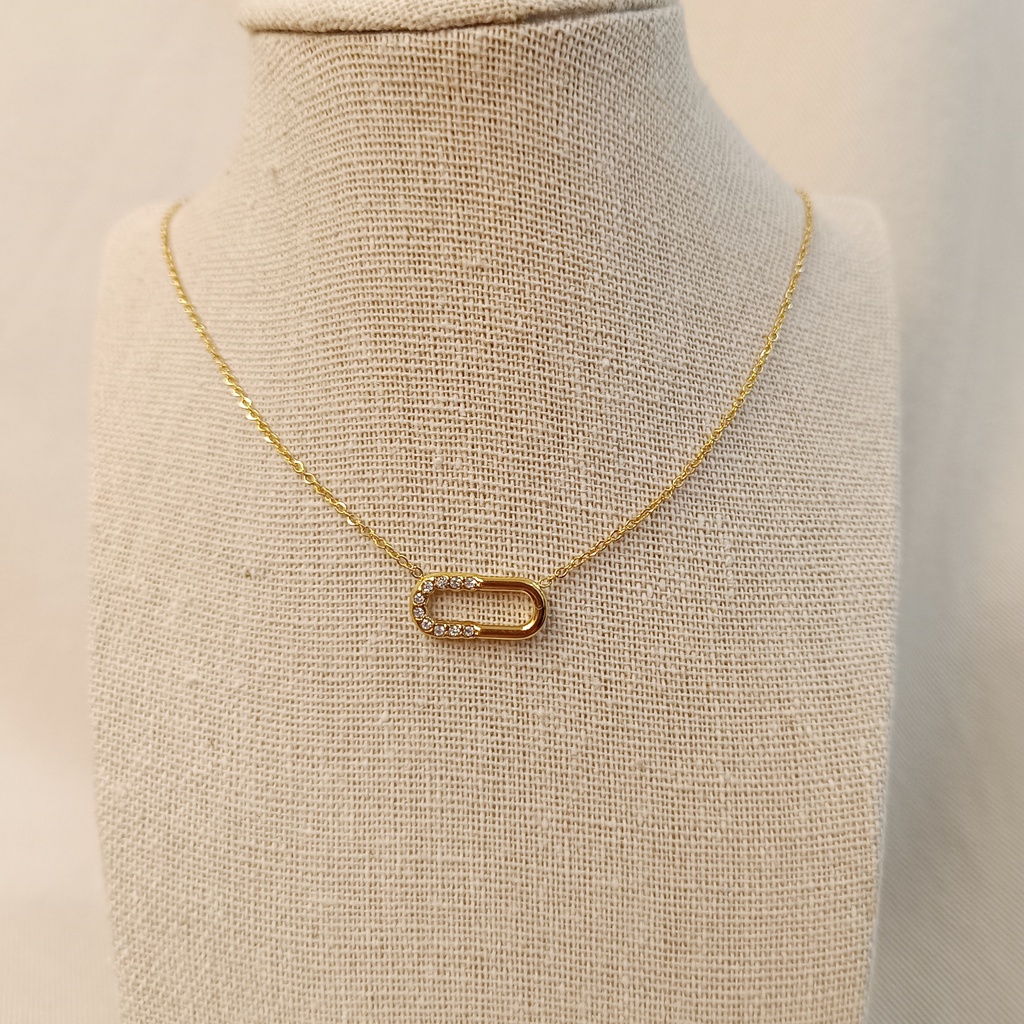 Collar Imperdible Dorado Circonitas
