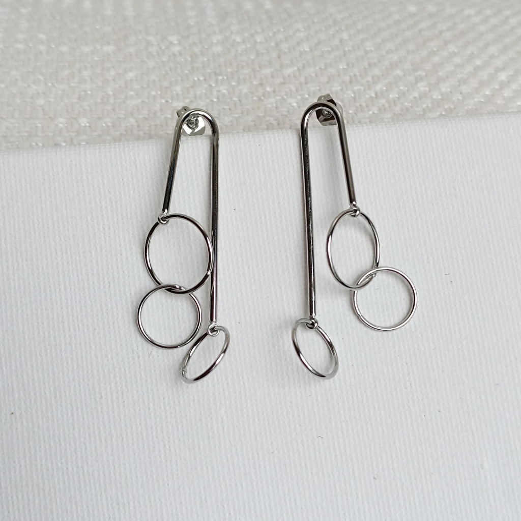 Pendientes Minimal Doble Circles Plateado