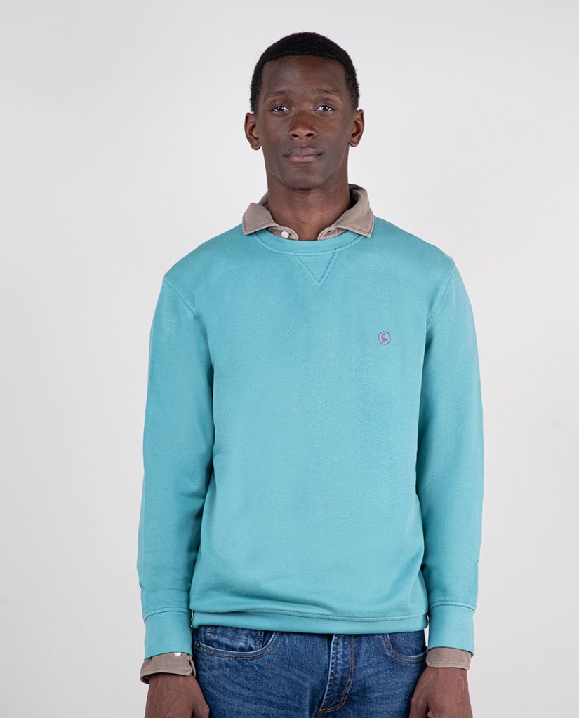 Sudadera Cuello Caja Garment Dyed Verde Azulado - El Ganso