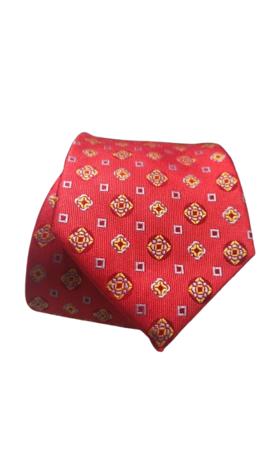Corbata Roja Mosaico Dorado y Plateado