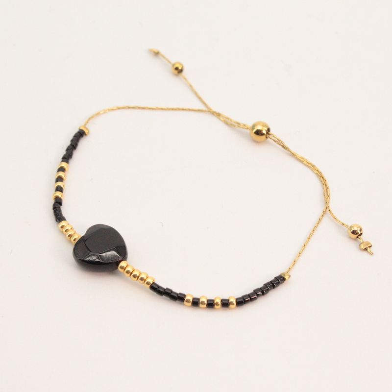 Pulsera Cuentas Corazón Negro Ajustable