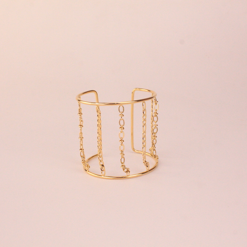 Brazalete Ancho Cadenas Dorado