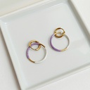 Pendientes Aro Esmaltado Lila-Blanco Dorado