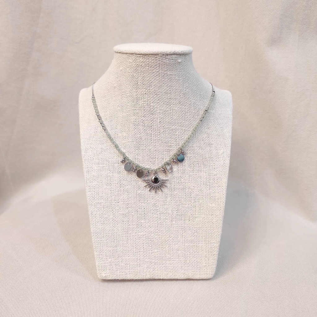 Collar Cuentas Turquesa Pastel Colgante Destello Plateado