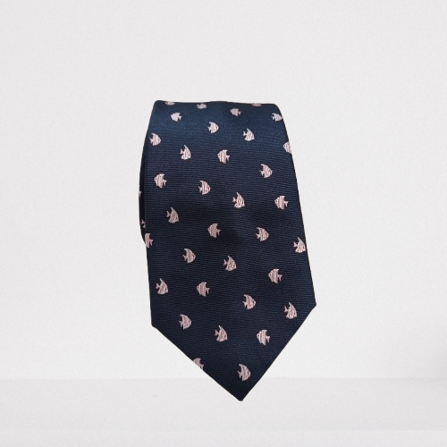 Corbata Azul Marino Peces Rosas