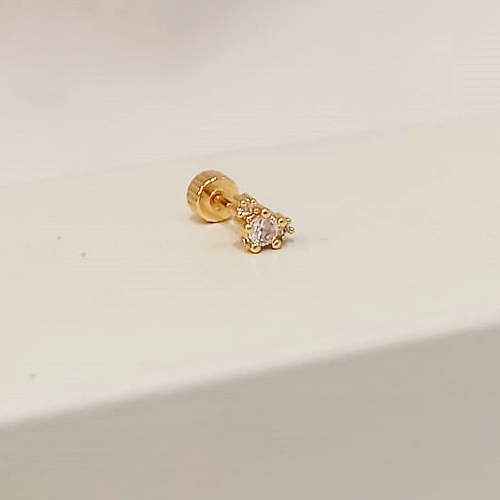 Pendiente Circonita Doble Mini Circon Dorado (Rosca)