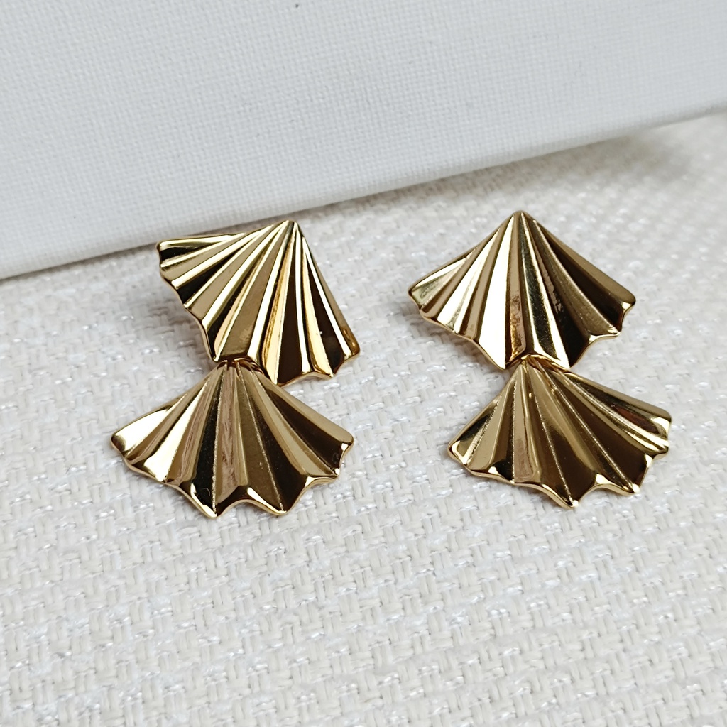 Pendientes Doble Plisado Dorado