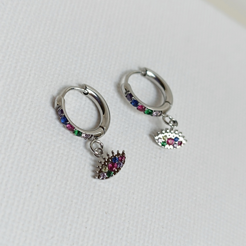 Arito Charm Ojo Circonitas Colores Plateado