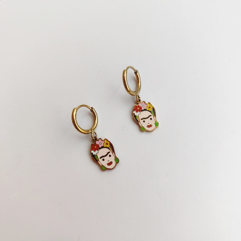 Aritos Charm Frida Esmaltado Dorado
