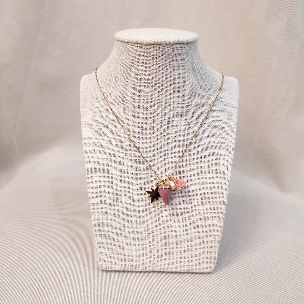 Collar Cadena Charms Piedra Rosa