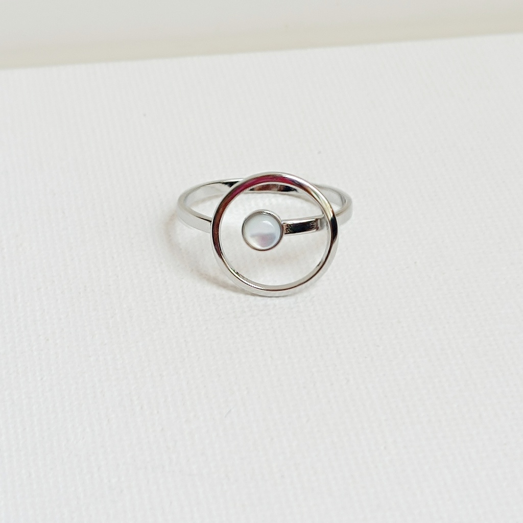 Anillo Círculo Con Perla Plateado