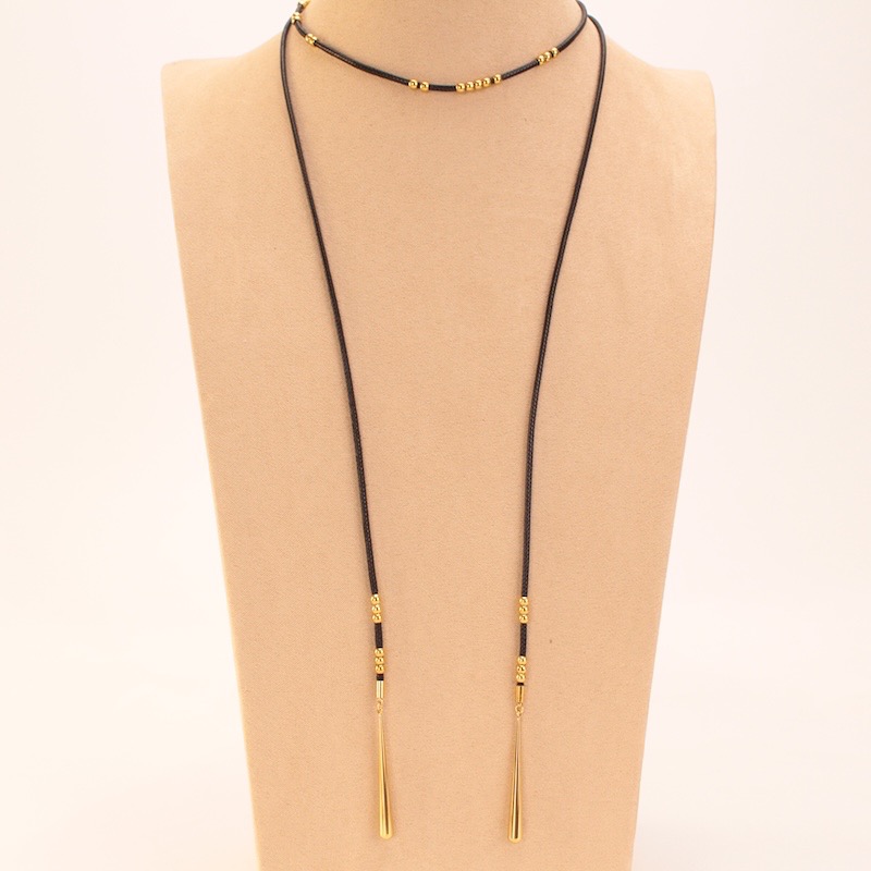 Collar Cordón Doble Cuerda Dorado Y Negro