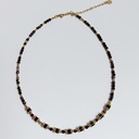 Collar Cadena De Pedrería Negra Bolitas Y Círculos Dorado
