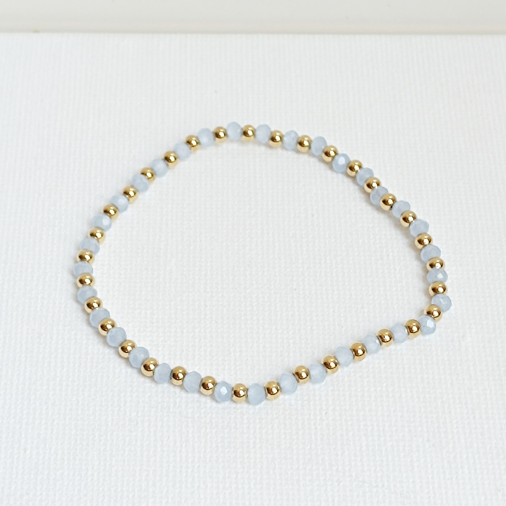 Pulsera Elástica Cuentas Azules  Doradas