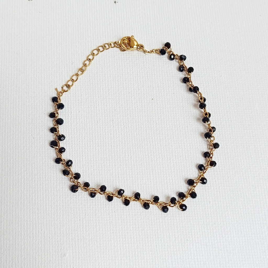 Pulsera Cuentas Negras (Dorado)