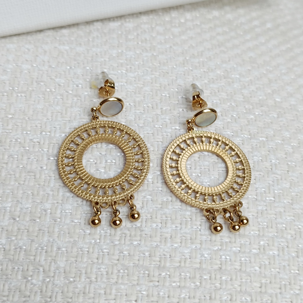 Pendientes Nacar Circulo Troquel Dorado