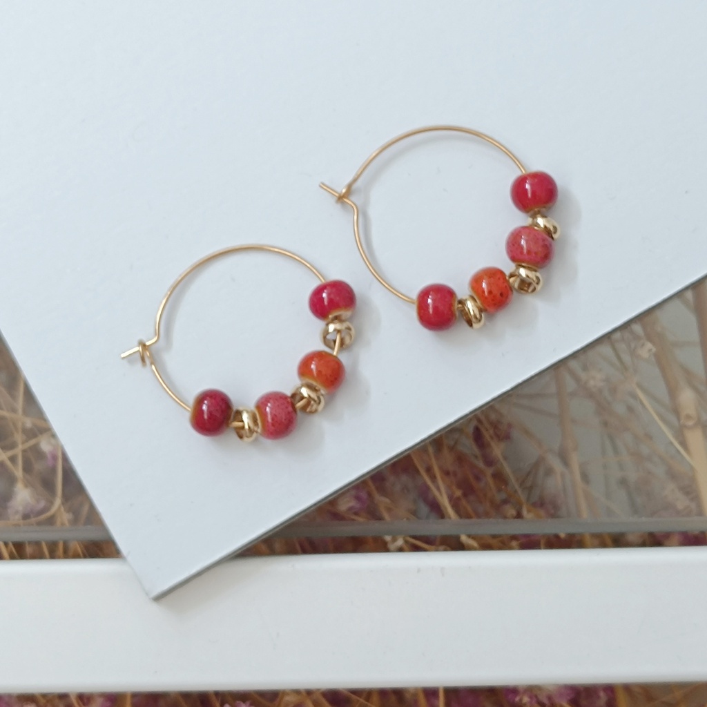 Pendientes Cerámica Carey Burdeos Dorado