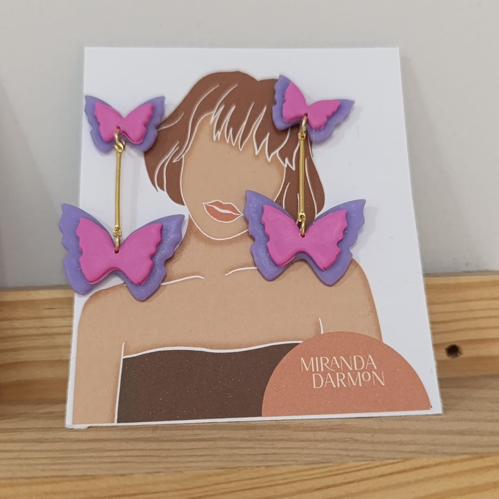 Pendientes Mariposa Rosa y Lila - Arcilla Polimérica Miranda