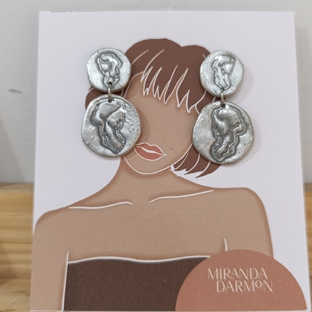 Pendientes Moneda Plateado - Arcilla Polimérica Miranda