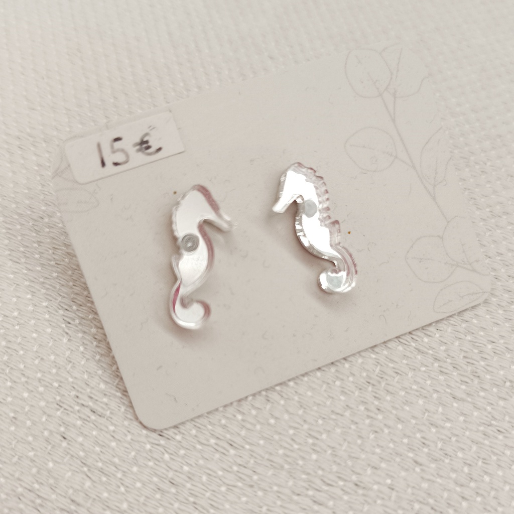 Pendientes Mini Caballito de Mar Plateado