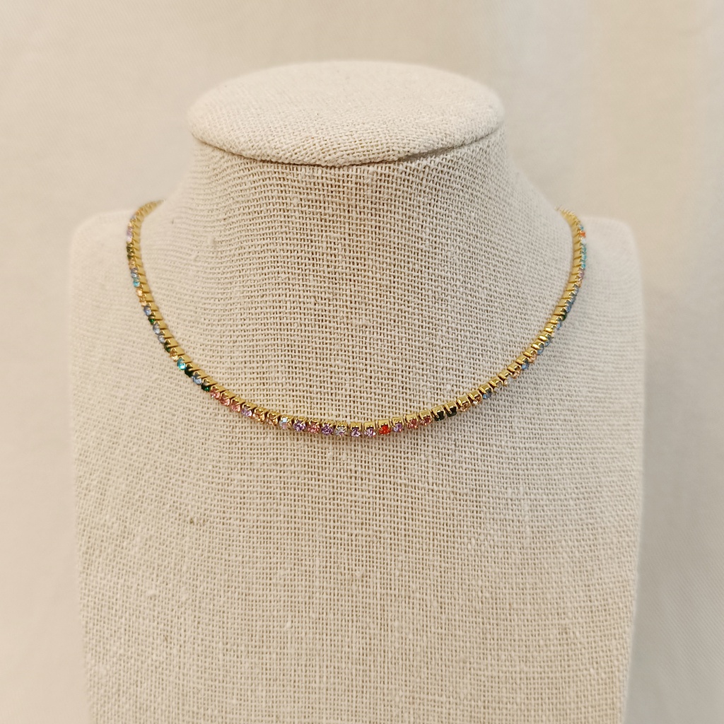 Collar Cadena Strass Brillo Colores Dorado