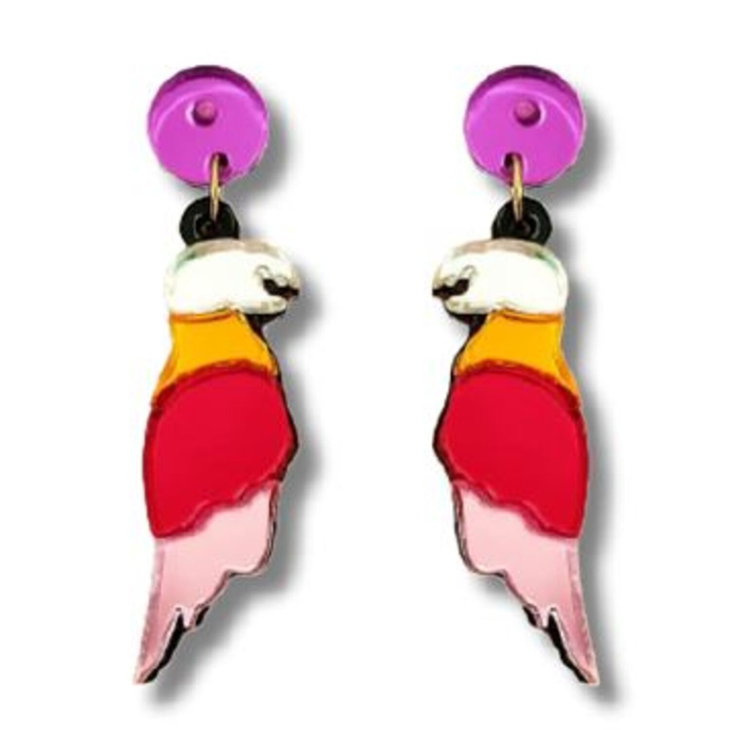 Pendientes Loro Colores Metacrilato Rojo