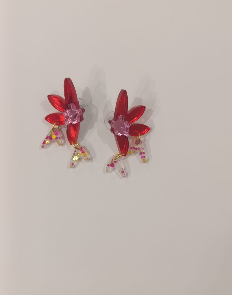 Pendientes Media Flor Colgantes Corazones Colores Metacrilato