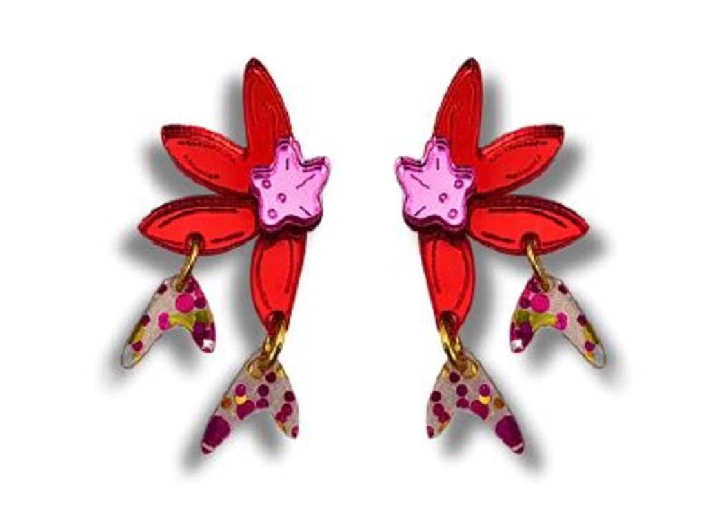 Pendientes Metacrilato Flor Rojo