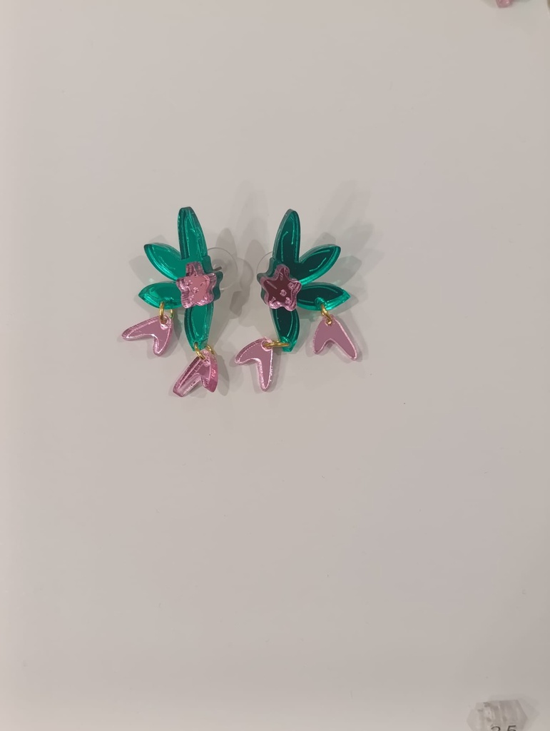 Pendientes Media Flor Colgantes Corazones Colores Metacrilato