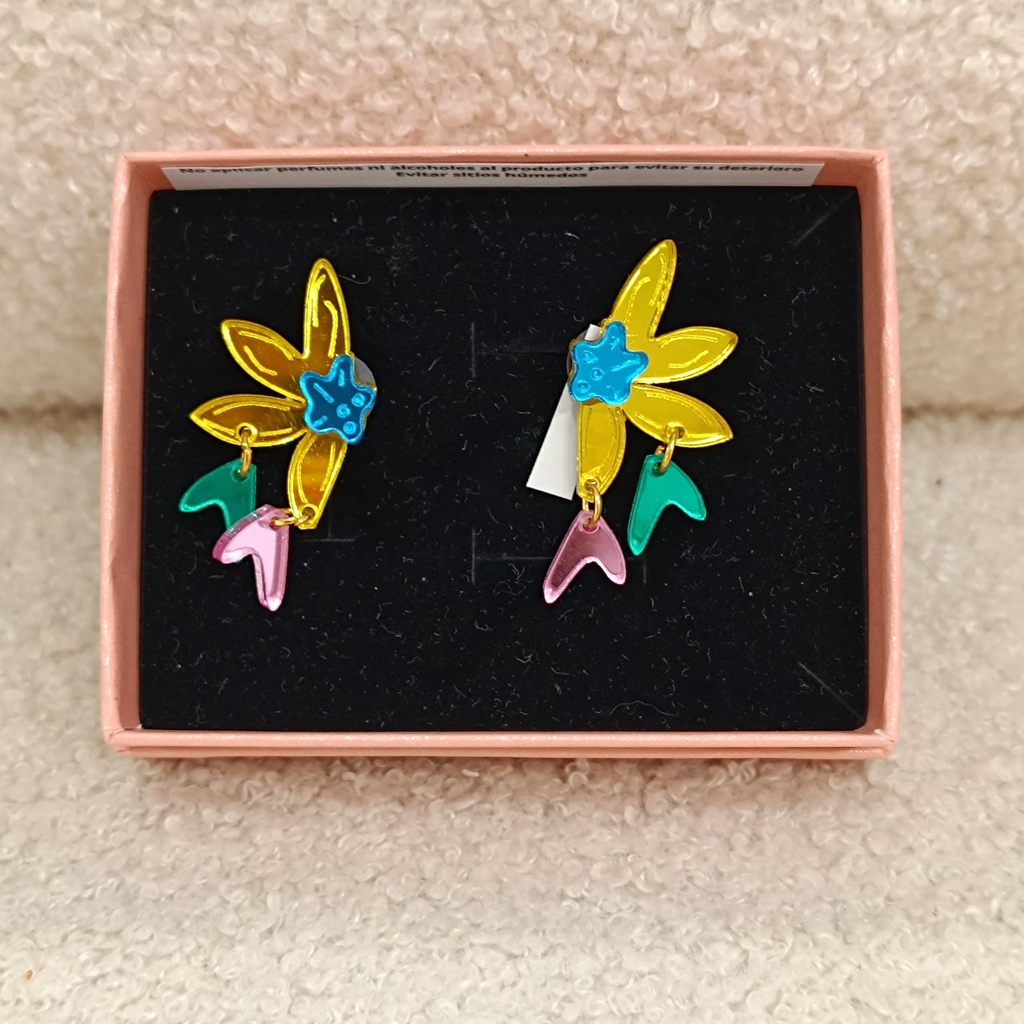 Pendientes Media Flor Colgantes Corazones Colores Metacrilato