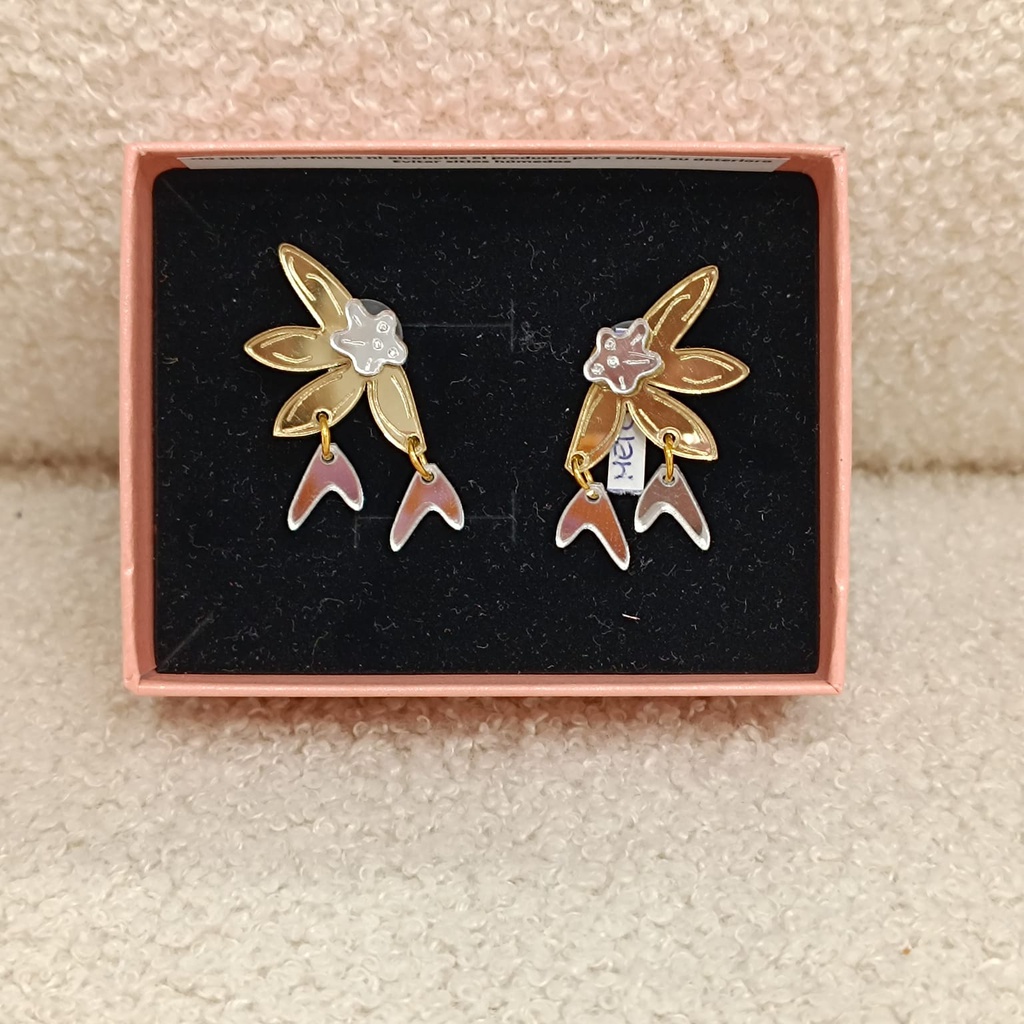 Pendientes Media Flor Colgantes Corazones Colores Metacrilato