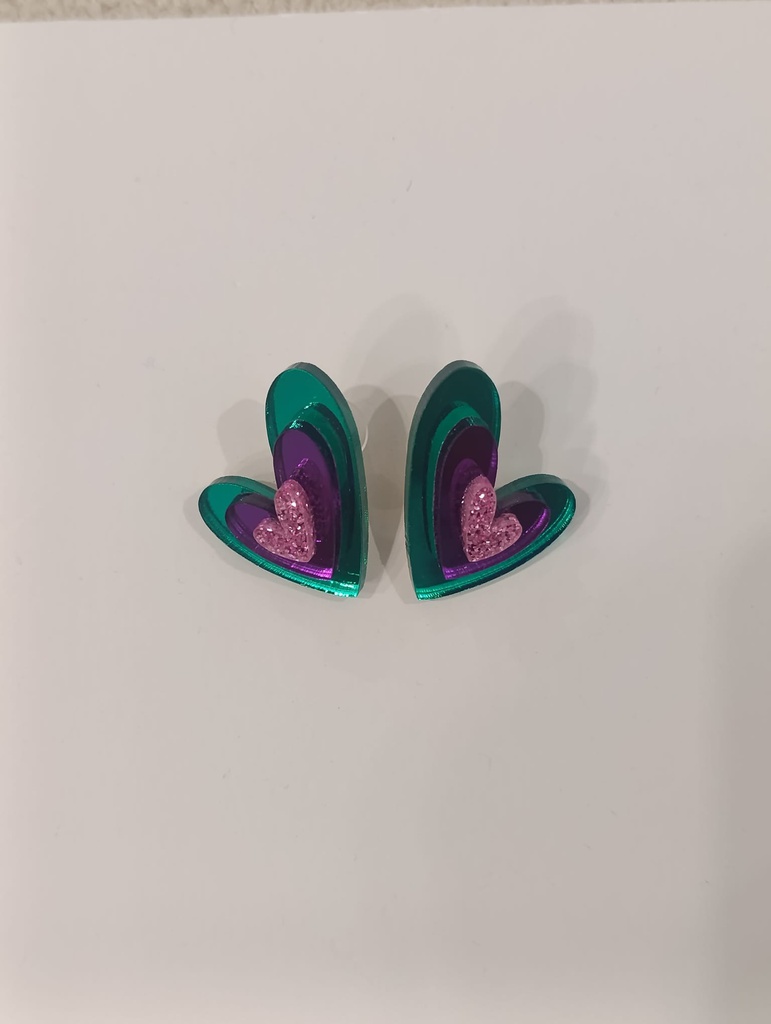 Pendientes Metacrilato Corazón Triple Color