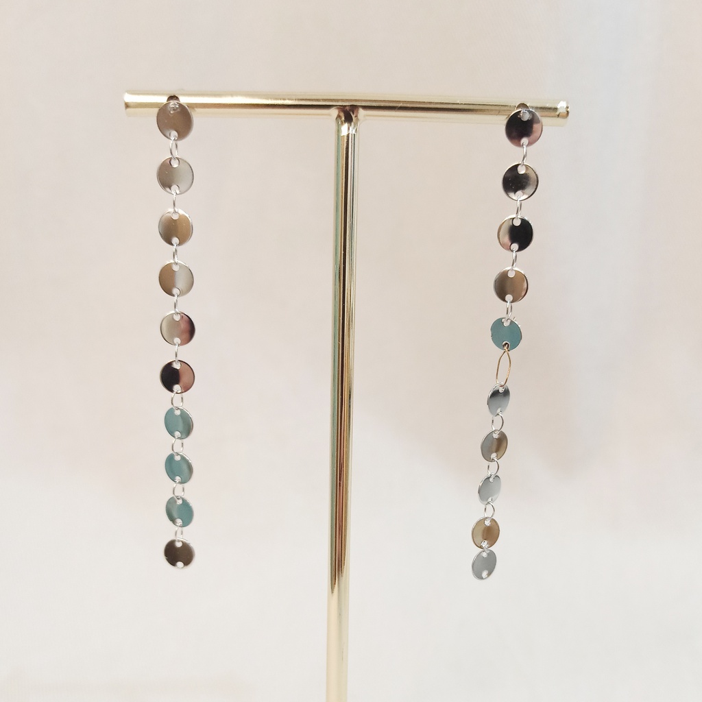 Pendientes Largos Chapitas Plateado