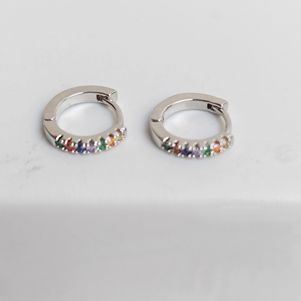 Pendientes Aros Plateados Circonitas Multicolor