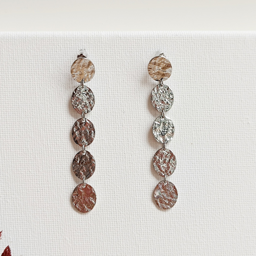 Pendientes Largos Círculos Plateado
