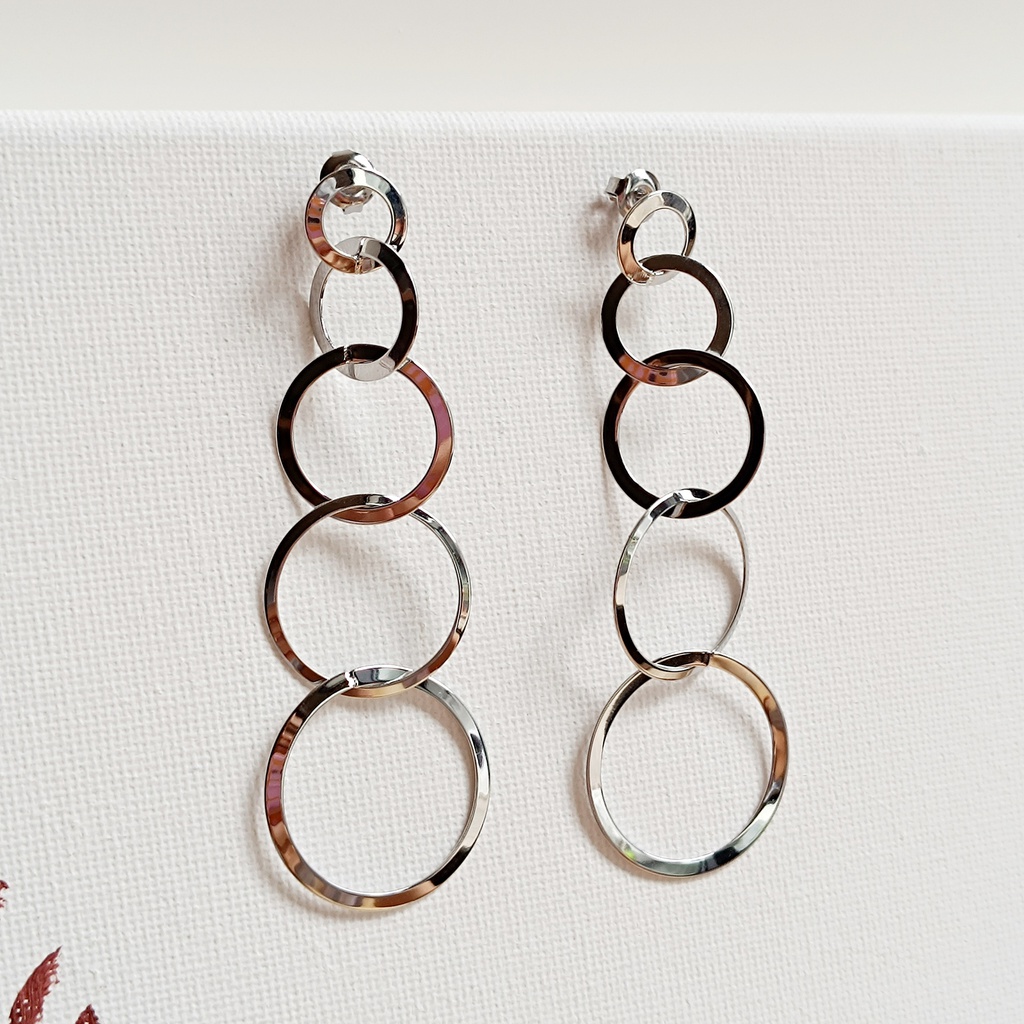 Pendientes Largos Círculos Plateado