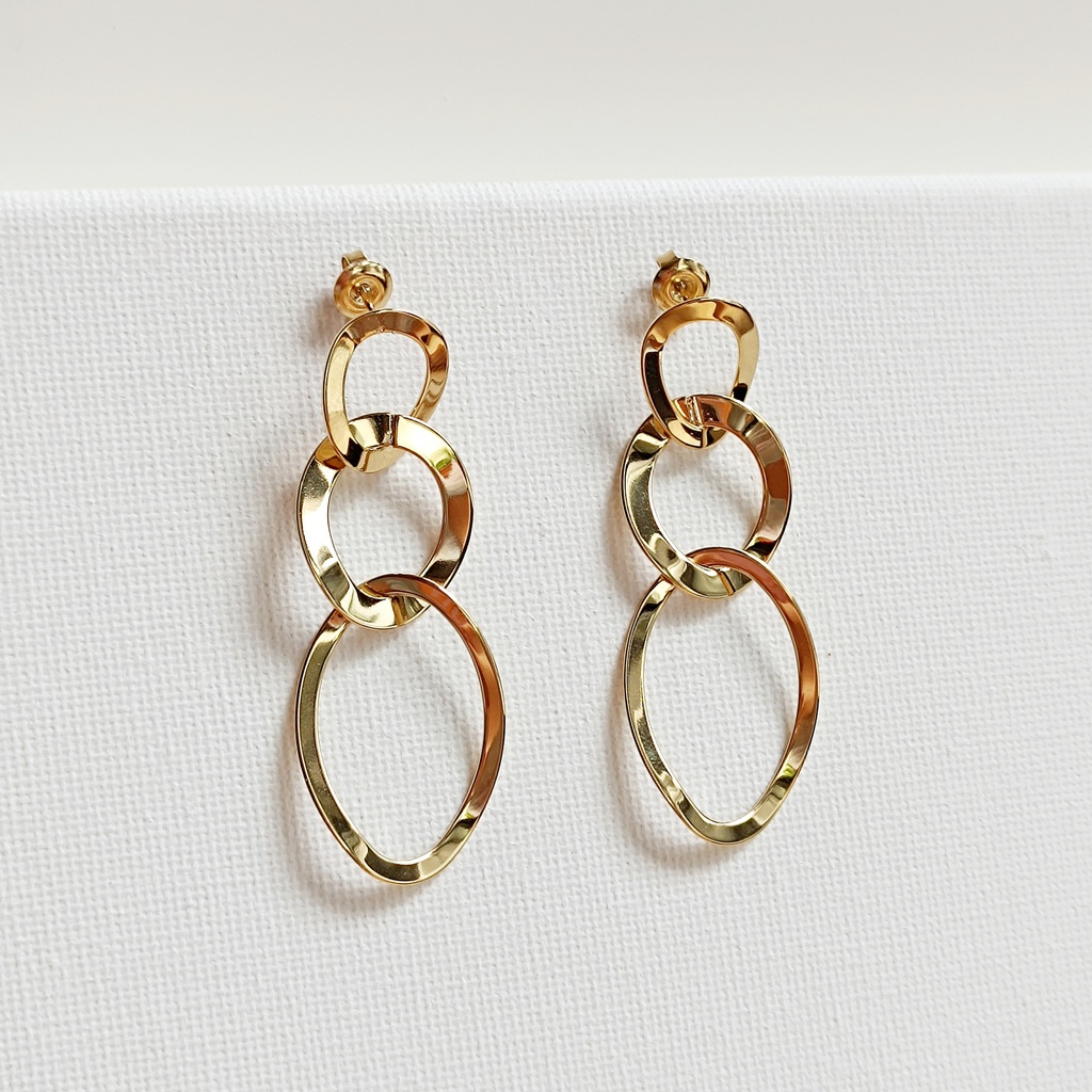Pendientes Largos Círculos Ondas Asimétricos Dorados