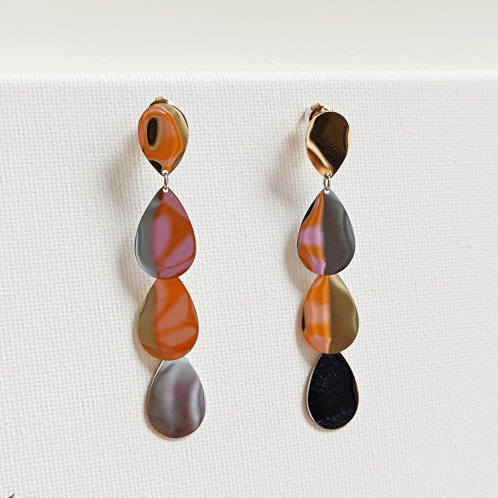 Pendientes Largos Ovalados Bicolor Plata Dorado