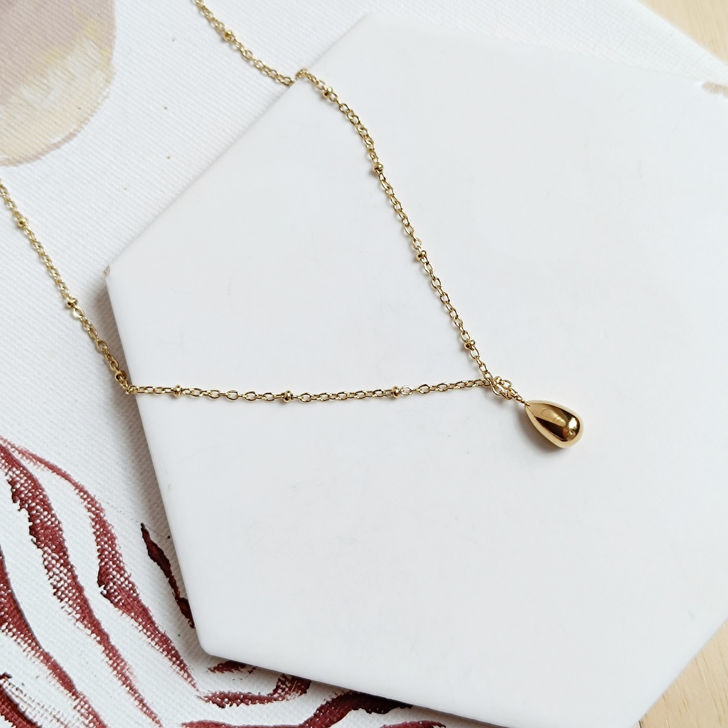 Collar Cadena Bolitas Charm Gota 3D Dorado