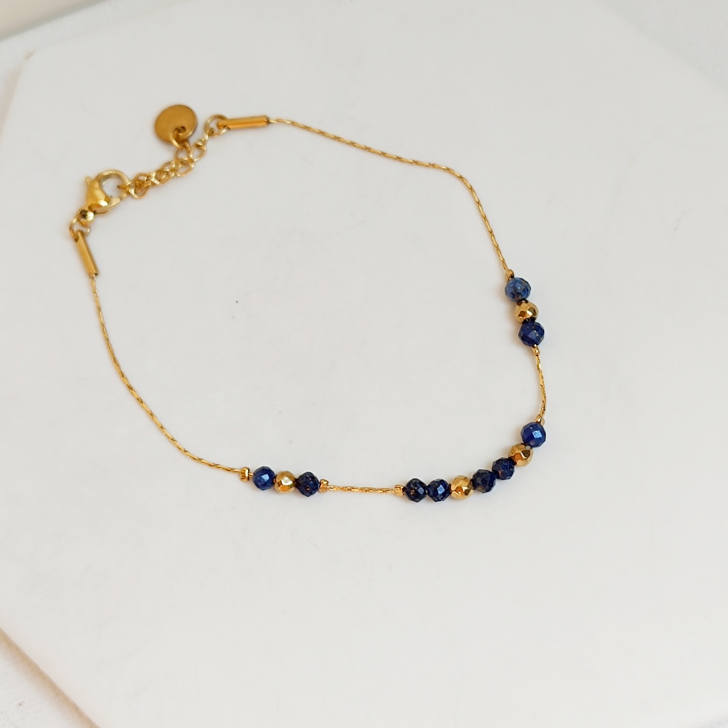 Pulsera Cuentas Azules Dorada