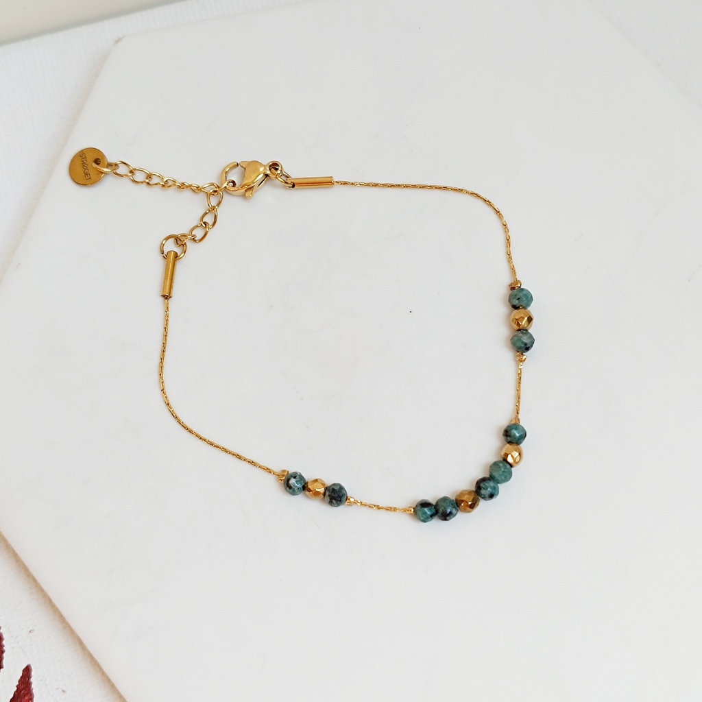 Pulsera Cuentas Verdes Dorada