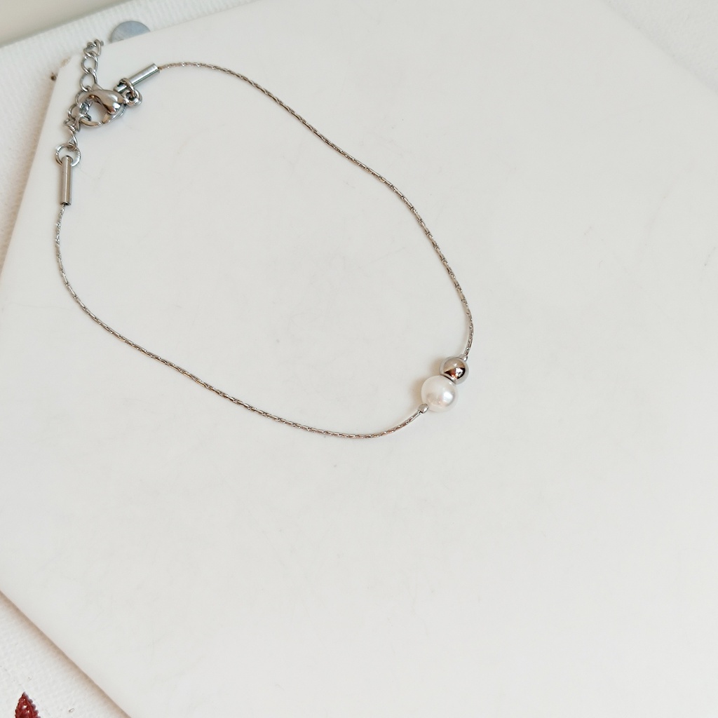 Pulsera Bolita De Perla Plateado